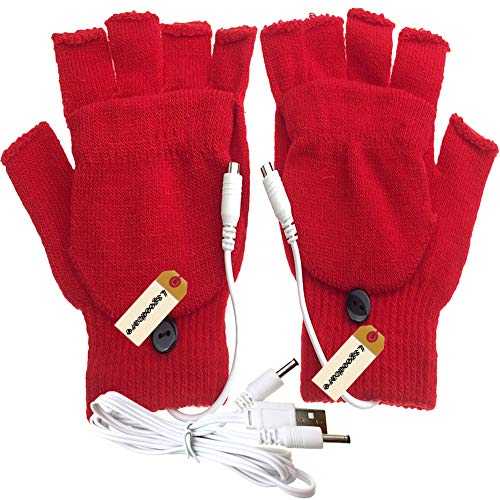 Lsgoodcare Red USB Full & Half Finger Heating Knitting Wool Hands Warm Gloves