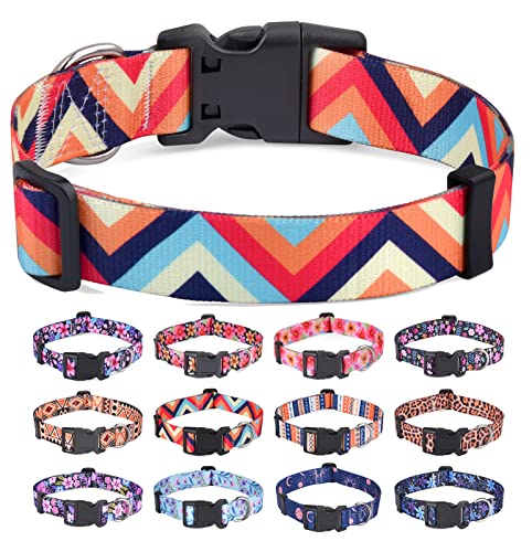 HQYDDMI Dog Collar for Large Dogs Soft Comfy Pet Collar for Small Medium Large Dogs Geometry Pattern for Boy Girl Puppy Dogs(Colorful Waves,L)