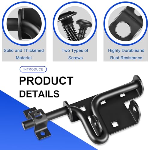 Image of 2 Pack Heavy Duty Slide Bolt Gate Latch with Padlock Hole - Universal Security Lock for Wooden Fence, Metal Gate, Shed Door, Yard Barn, Vinyl Sliding Door - Out /Indoor Waterproof Door Latch