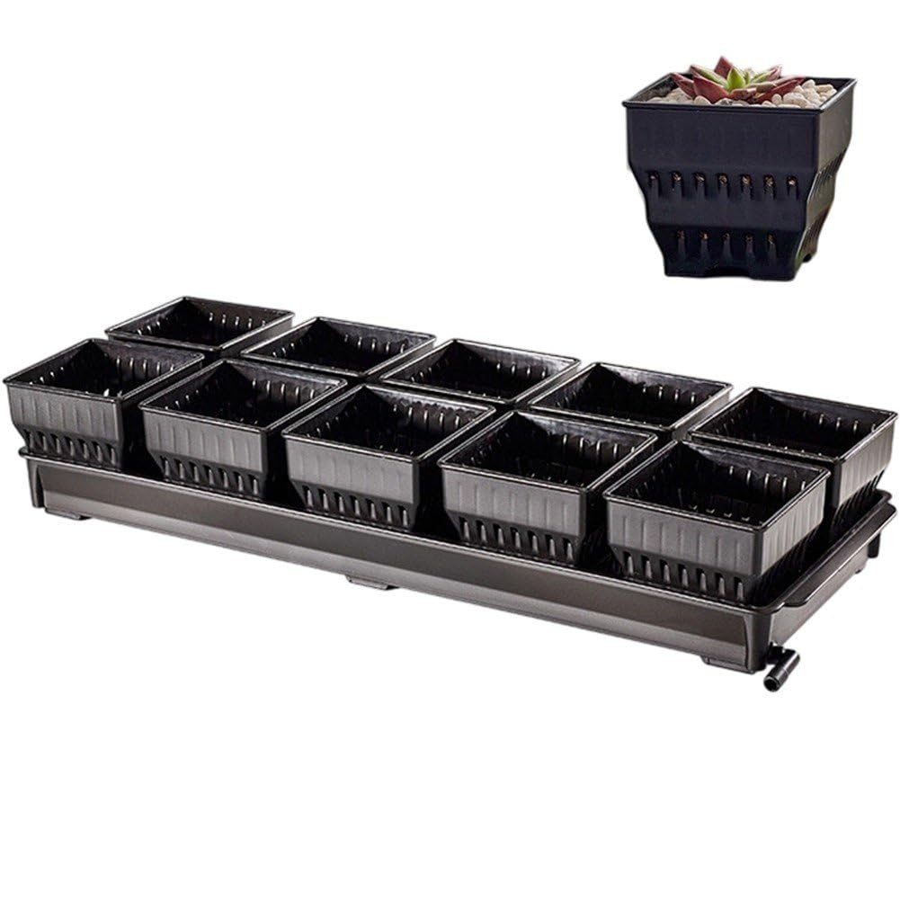 Fituenly Succulent Plant Pot Set with Tray, Decorative Windowsill Planter Pots Plastic Flower Pot for Indoor Outdoor Garden
