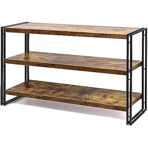 HCHQHS 3-Tier Rustic Wood and Metal Industrial Bookshelf for Home Office, Bedroom, Kitchen, Bathroom - 47in Cover