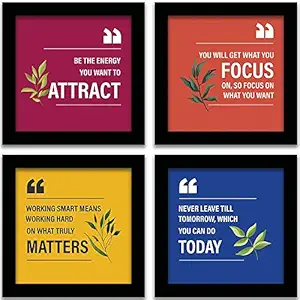 Avni Creations Nature Theme Motivational Quotes Wall Painting with Frame for Room, Office Wall, School Library Institute, Coaching Class (11x11 inch, Framed) Set of 4, Multicolor
