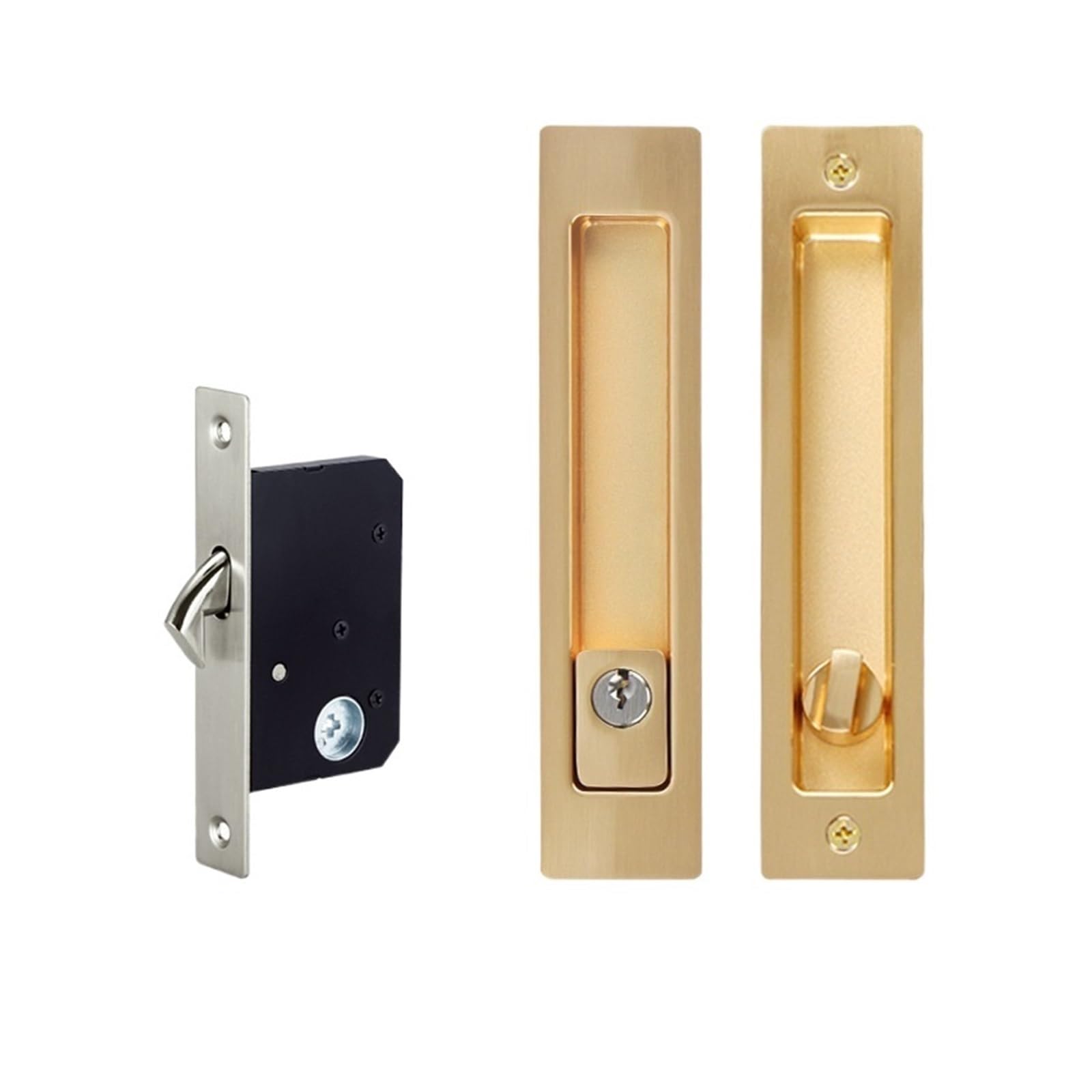 DFHEsdfD Door Handles, Keyed Patio Sliding Set Invisible Recessed Handle Latch Pocket for Barn Wood Furniture Hardware Door(Gold)