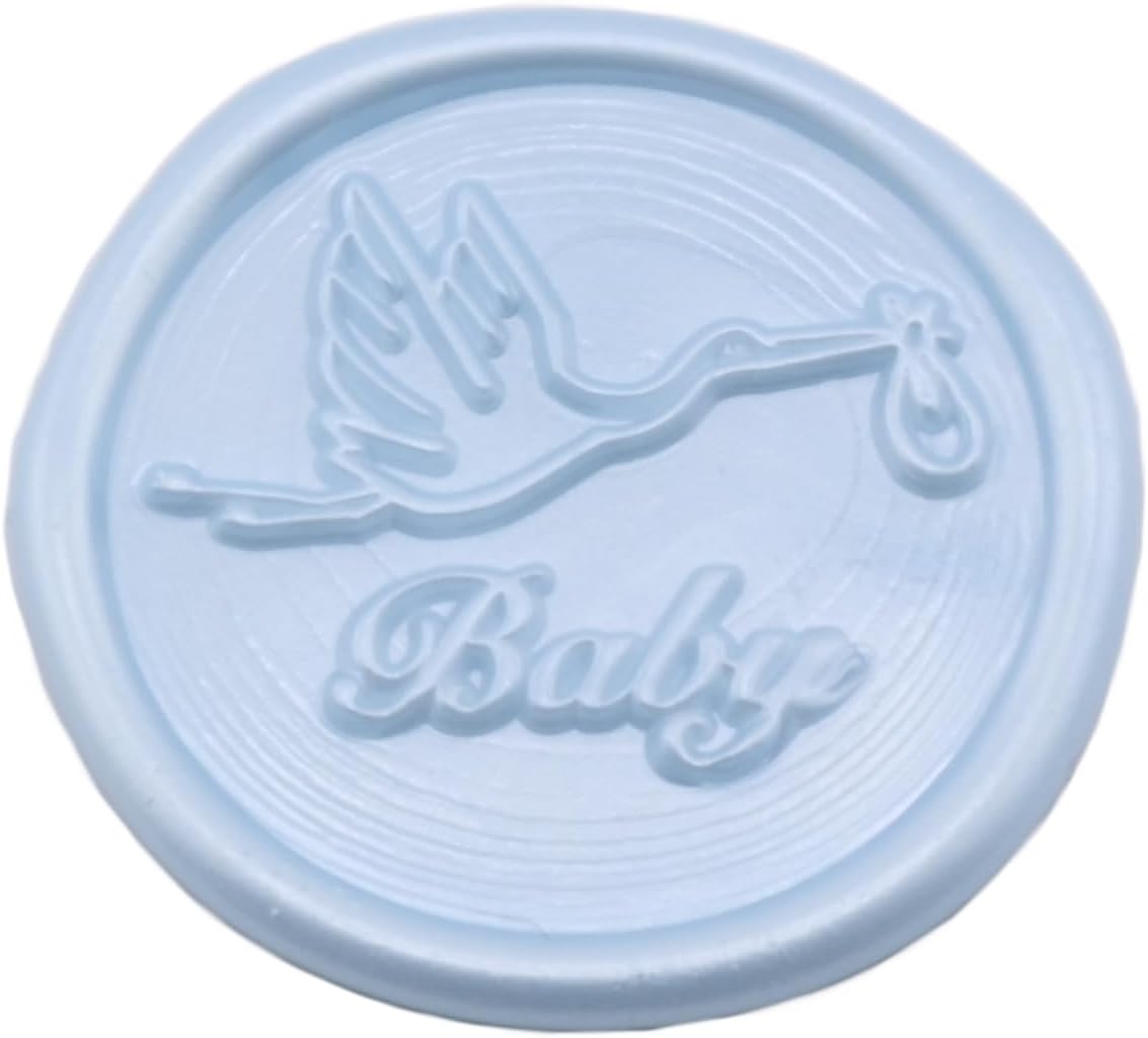 Wax Seal Stickers Blue Adhesive Envelope Seal Stickers Baby Shower Birthday Card Birth Announcement Gender Reveal Invitation Gift Wrapping (Stork, 25 pcs)