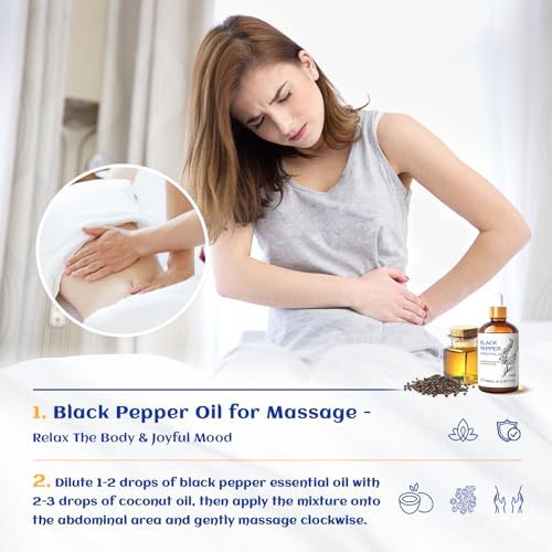Image of HIQILI Black Pepper Essential Oil for Aromatherapy & Diffuser - Natural Spicy & Warming Scent - Therapeutic Grade - 3.38 Fl Oz