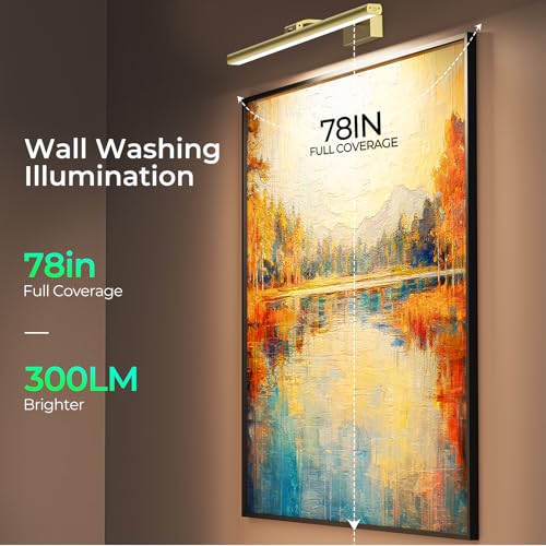 Image of Wireless Picture Lights for Wall, Battery Operated Wall Light for Painting Rechargeable CCT Rotatable Art Gallery Light with Remote Dimmable Timer for Artwork Frame Display Dartboard