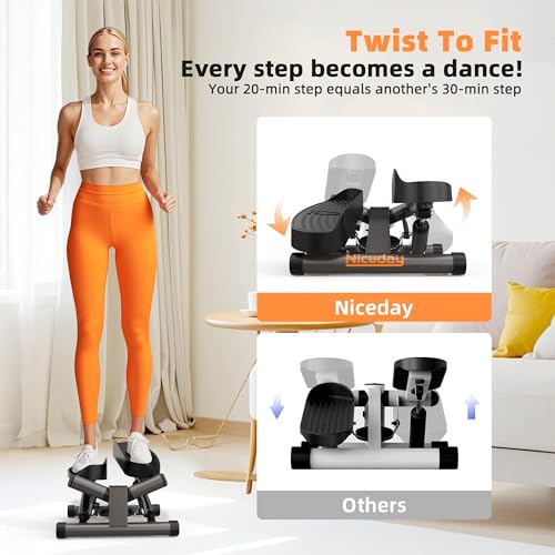 Niceday Twist Stepper für Zuhause | Swing Stepper mit Power Ropes | Stepper Hometrainer mit LCD Display | 2 in 1 Trainingsgerät bis 100kg | Bein/Arm Trainer (Twist Stepper mit Bändern)