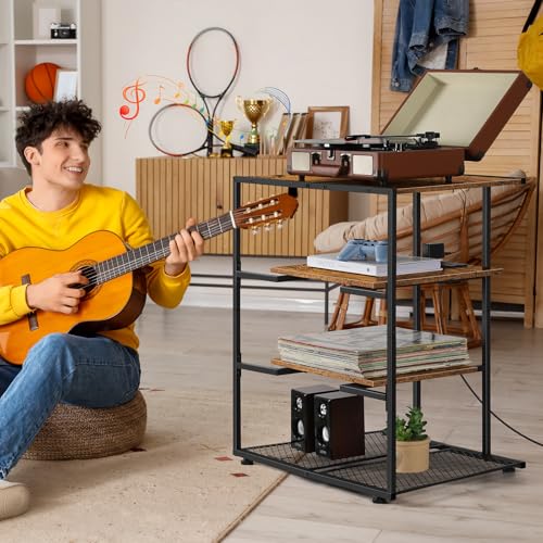 4-Tier AV Media Stand with Adjustable Outlets, Media Console, Audio Rack Tower Stereo Stands for Record Player, Living Room, Gaming Room, Office Room, and Music Studio, Rustic Brown - Image 3