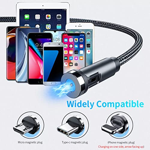 Magnetic Data Cable 540 Degree Rotation Three-in-one Magnetic Suction WireBraided Nylon Wire Elbow USB Multi-connector Magnet Cable Charging Cable (Black one meter)