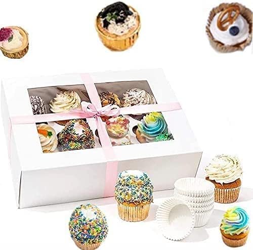 Miniatura 5 de Rarapop Paquete de 6 cajas para cupcakes con capacidad para 12 cupcakes estándar, soportes para cupcakes de grado alimenticio, cajas de panadería