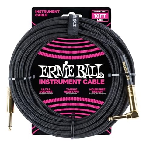 Ernie Ball Braided Instrument Cable, Straight/Angle, 10ft, Black (P06081) Cover