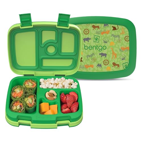 Bentgo Kids Prints Leak-Proof, 5-Compartment Bento-Style Kids Lunch Box - Ideal Portion Sizes for Ages 3-7, Durable, Drop-Proof, Dishwasher Safe, & PFAS & BPA-Free Materials (Safari)