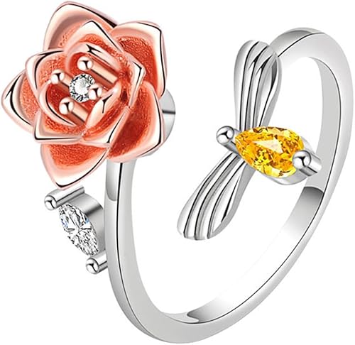 Anillos giratorios para la ansiedad para mujer, anillos abiertos ajustables, anillos de rosas con margaritas, para aliviar el estrés, anillos