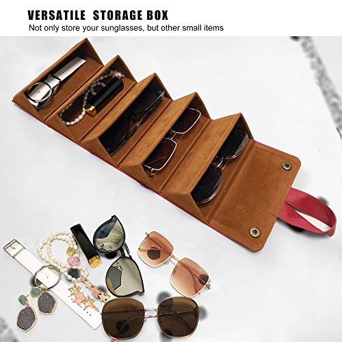 Image of Longjet Glasses Case Travel Sunglasses Organizer Leather Eyeglasses Storage Box Multiple Slots Hanging Eyewear Holder