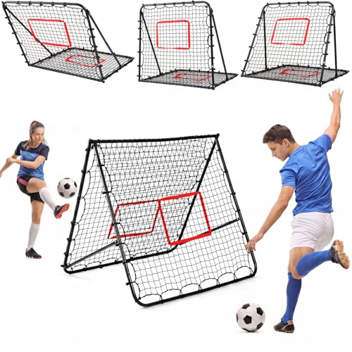 Adjustable Football Rebounder Net 100x100 cm Double-Sided Soccer Training Goal Kickback Target for Shooting/Passing Practice Folding Design for Garden & Indoor Use
