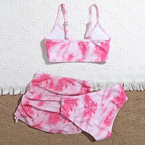 Girls Tie Dye Swimsuits Teens Kids 3 Piece Bathing Suit Bikini Sets with Cover Up Skirt Summer Beach Swimwear4