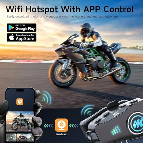 Image of Moman Motorcycle Helmet Headsets Speaker, Hands‑Free Hi-Fi Speakers Dual Noise Cancellation with Loud Sound, Voice Assistant IPX6 Waterproof 1080P Camera with 32G TF-Card for All Helmets (H4C)