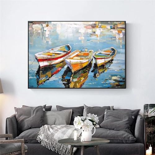 Fresque moderne de bateaux et eau abstraite pour décoration intérieure