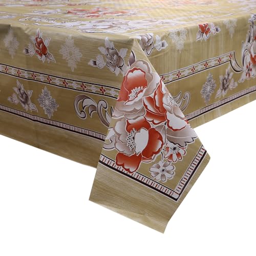 Image of Dakshya Industries Waterproof PVC Table Cover 60x90 Inch for Dining Table, Floral Printed Table Cloth, Washable Oilproof Table Protector, Plastic Cover for 6 Seater & 8 Seater Tables (Lemon)
