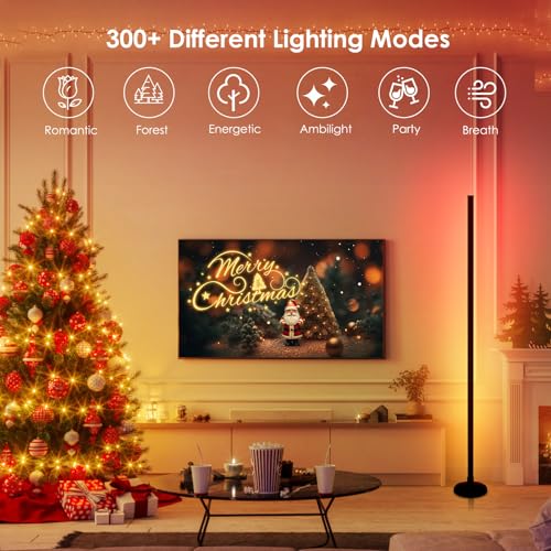 Image of RGB Angle Floor Lamp, RGB Color Changing Floor Lamp with Bluetooth App and Remote Control, Music Sync, 65 inch Mood Lighting, 24H Timer, 398+ DIY Modes