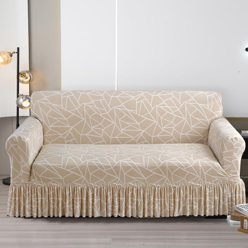 Stretch Sofa Covers with Skirt - Modern Floral Pattern Elastic Bottom Couch Cover Non-Slip Fabric Sofa Armchair Slipcovers Dust-Proof Furniture Protector for 1-4 Seat Dog Pet (S(90-140CM),#16)