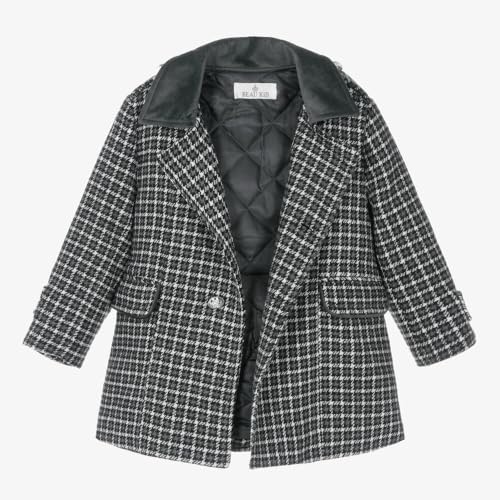 SIRRI Boys Tweed Houndstooth Pea Coat & Cap Set with elbow patches, Classic 2PC3