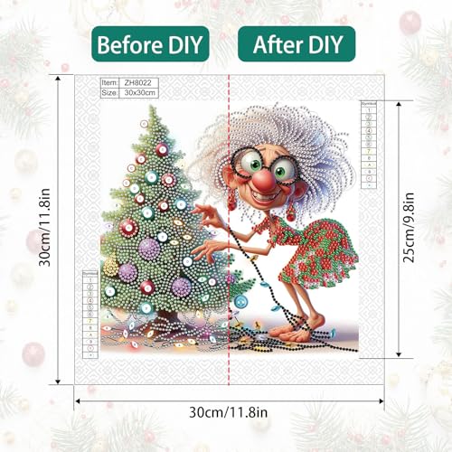 Image of Diamond Art Painting Kits for Adults, 5D Special Shape Diamond Art Kits for Beginners, Crystal Rhinestones Diamond Painting for Home Wall Christmas Decoration Gift 12x12 inch, Grandma Christmas tree