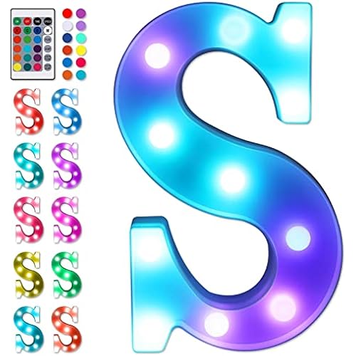 Foaky Colorful LED Letter Lights with Remote,Marquee Light Up Letters Sign for Night Light Wedding/Birthday Party Battery Powered Christmas Lamp Home Bar Decoration(S)