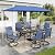 Sophia & William 8 Pieces Outdoor Table and Chairs Set with Umbrella, 6 x Blue Padded Patio Chairs and 59" Metal Dining Table, Patio Set with 13ft Large Patio Umbrella (Navy Blue)