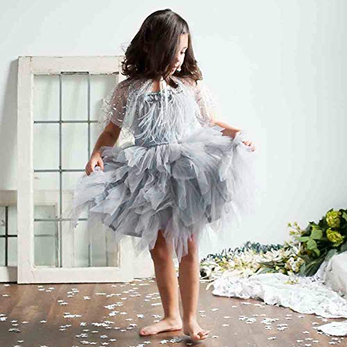 ODIZLI Girls Swan Princess Feather Tutu Dress Spaghetti Strap Flower Girls Dresses for Wedding Birthday Party Pageant 1-7T4