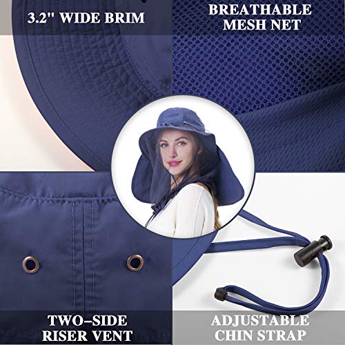 Image of Palmyth Head Net Hat, Sun Hat Safari Hat | UPF 50+, Removable Neck Flap, Water-Repellent, Wide Brim, Adjustable Chin Strap for Fishing and Gardening