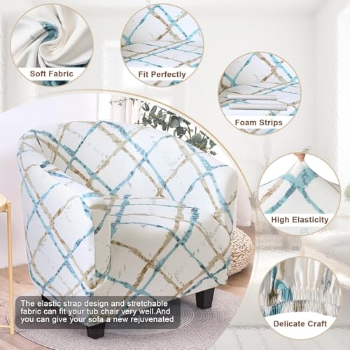 Image of SearchI Club Chair Slipcover Stretch Barrel Chair Covers Printed Tub Chair Slipcovers Soft Spandex Armchair Sofa Cover Removable Couch Furniture Protector for Living Room (Geometric Stripe)