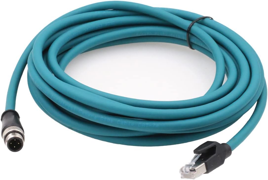 SZRMCC Cavo Ethernet M12, codice D, 4 pin maschio a connettore RJ45, cavo di rete Cat5e ad alta flessibilità, schermato, impermeabile, per sensore fotocamera industriale (blu, 25 m)