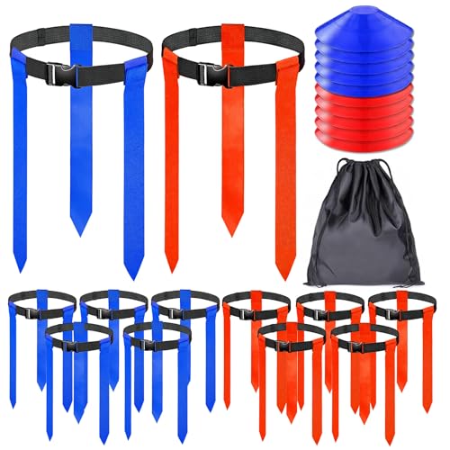Unixing Flag Football Belts, 10 Sets Adjustable Flag Football Set, Flag Football Flags Training Set Include Cones, Storage Bag
