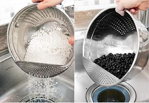 Bella Cuisine Colander Rice Washing Bowl Strainer Punching Basket Stainless Steel (9.4 inches) by OFPNIE - Image 3