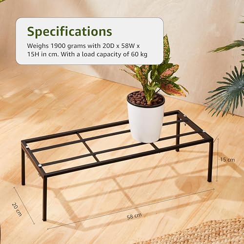 Image of Amazon Brand - Solimo Folding Metal Plant Stand (Pack of 2, Black) - Heavy-Duty, 60 kg /Shelf Load Capacity, 20 x 58 x 15 cm, Indoor & Outdoor Use