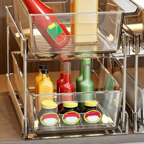 Organizador para debajo del fregadero Duokon de 2 niveles, 30x19x25.5 cm (Transparente) | Plástico, Ahorro de espacio, organizador transparente extraíble, apilable para baño y cocina miniatura 4