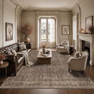 JOOJA 8×10 Dark Brown Vintage Soft Low Pile Non Slip Boho Washable Area Rug