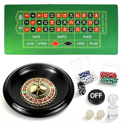 Goroovr Casino Night Complete Game Set Include 16 Green Roulette Wheel 35 X 16 Rubber Tabletop Layout Mat 100 Chips Dealer Button Win Marker Casino Game Sets Gift Ideas