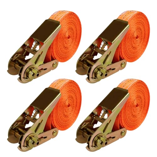 SOSOLOVE 4 Pièces Sangle à Cliquet, Sangles D'arrimage, Sangles de Serrage, Supportant Une Charge Maximale Totale de 800 kg, 6 m x 25 mm, pour Transport, Moto Remorque, Voiture, Camion