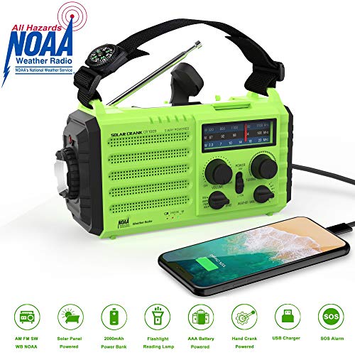 Weather Alert Radio Emergency Digital 5-Way Powered AM/FM/SW/NOAA Weather Radio/Hand Crank/USB/Flashlight,Smartphone Charger, Reading