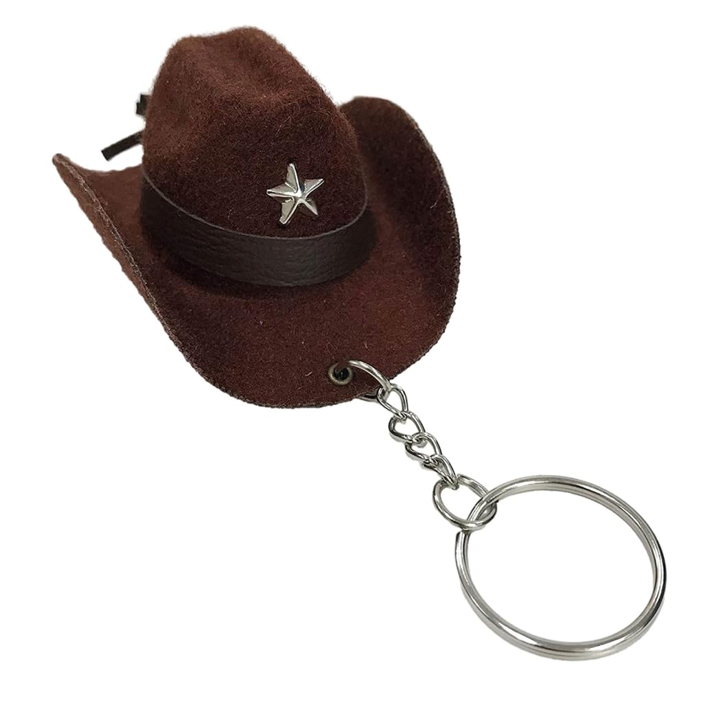 Kinspon Unisex Brown Stylish Western Cowboy Hat Keychain Pendant Practical Leather Keyrings Portable Bag Key Chain Decoration For Women