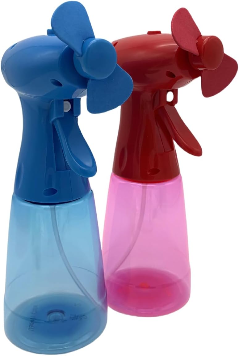 Water Misting Fan Handheld Portable Battery Powered Compact Outdoors Cooling Fans 2 Pack (Blue/Red)