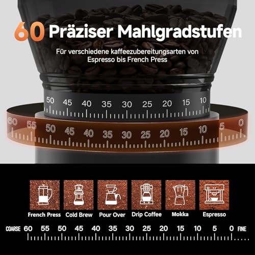 AAOBOSI Kaffeemühle Kabellos mit Waage,60 Mahlgrade,LED,USB-C Elektrisch – Ansicht 2