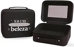Maleta Organizadora de Maquiagem com Espelho, Forro Macio, Espaço Amplo sem Divisórias, Elásticos Internos e Alça – Ideal para Viagens e Rotina de Beleza – Three Brothers (Maleta Maquiagem Preta)