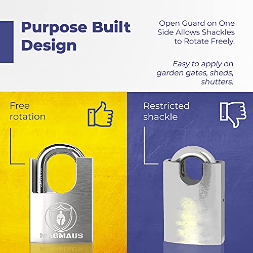 Image of Magmaus SDL /50 [Closed Shackle] Heavy Duty Lock with 3 Keys - [Stainless Steel] Weatherproof Padlock for Outdoor Use - Ideal for Storage Unit, Shipping Container, Gate