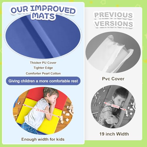 Image of Wesiti Nap Mats for Preschool 1.37 inch Thick 47x24 inch Folding Rest Mat 4 Section, Sleeping Pad for Kids Children Daycare Nap School Classroom Kindergarten Daycare Travel Home, Colorful