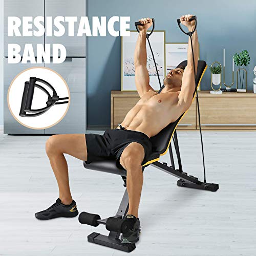 Wonder Maxi Adjustable Bench Weight at Home Workout Bench, Strength Training Bench for Full Body Exercise, Multi-Purpose Foldable Incline Bench with Arm Resistance Bands (Black)