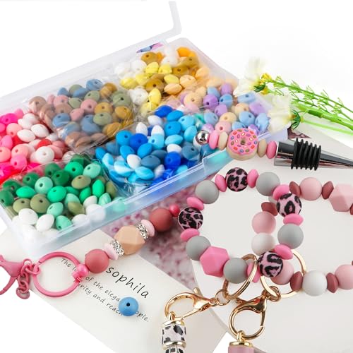 Sunrony 300Pcs Silicone Lentil Beads for Keychain Making,Bulk Mixed Color 12mm Silicone Abacus Spacer Beads for Necklace Bracelet Making Pens (Mixed 300Pieces)2