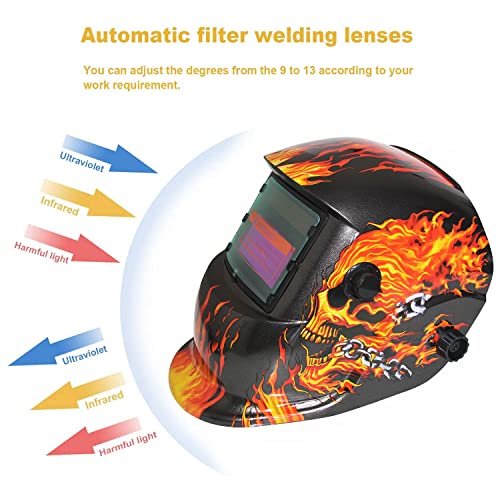 BOLTHO Solarbetriebener Schweißhelm Automatische Verdunkelung shaube mit einstellbarem Farbtonbereich 4/9-13 für Mig Tig Arc Schweißer Maske, großes Sichtfeld Automatik Schweißhelm (Flaming Skull) - Image 3
